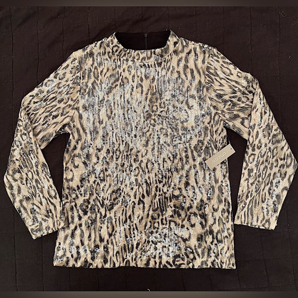 NWT Chico’s Cheetah-Print Sequin Top - Picture 3 of 12